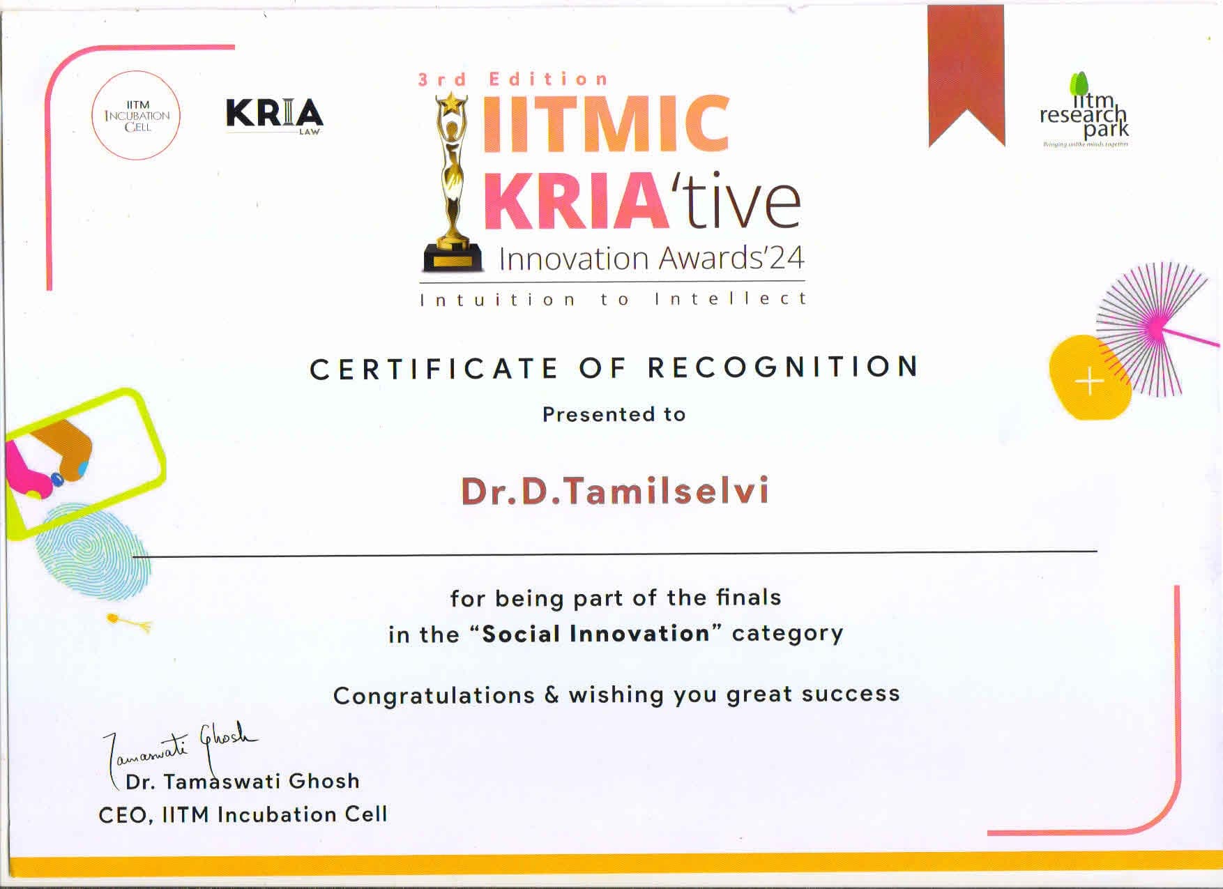 KRIA Innovation Award 2024 — IIT Madras Top 10